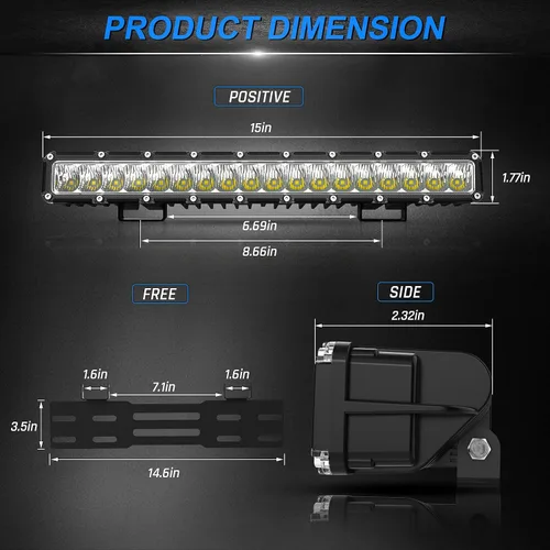 Vista 2 de Autofeel Barra de luz LED de 15 pulgadas – Luz de matrícula de una sola fila de 6000 K 6000 lm de inundación todoterreno y luces antiniebla