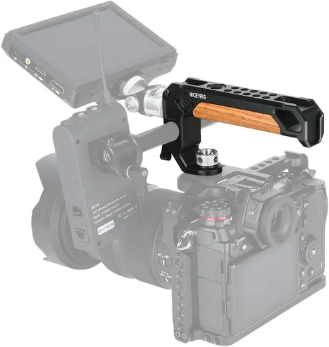 Vista 2 de NICEYRIG Mango superior para rosca ARRI 3/8 '' con abrazadera de varilla de 0.591 in, agarre de madera para cámara DSLR para jaula Rig - 348