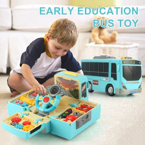 Vista 6 de HONGTUO Juguete de Autobús con Sonido y Luz, Juguete de Volante de Simulación con Engranajes, Juguetes de Autobús para Niños Pequeños con Música
