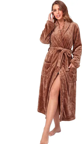 Vista 11 de RONGTAI - Bata de baño de felpa para mujer, batas largas y cálidas de felpa para damas, bata de noche de felpa, ropa para dormir Negro