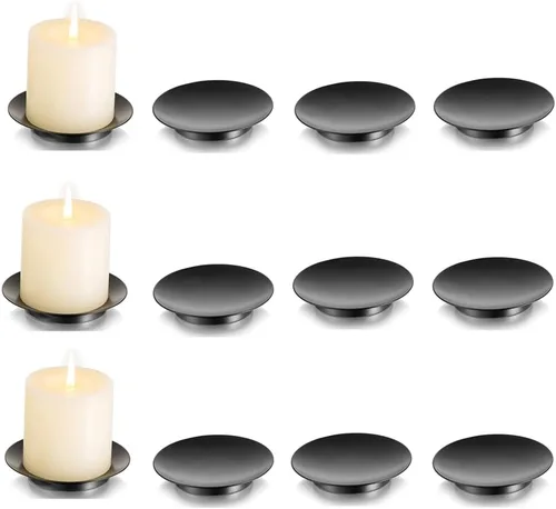 Vista 12 de Portavelas de pilar de hierro Inweder: bandeja y placa de vela negra de 4.25" Pedestal Stand for 3 Wick Jar Candles Tealight Gothtic Decor for