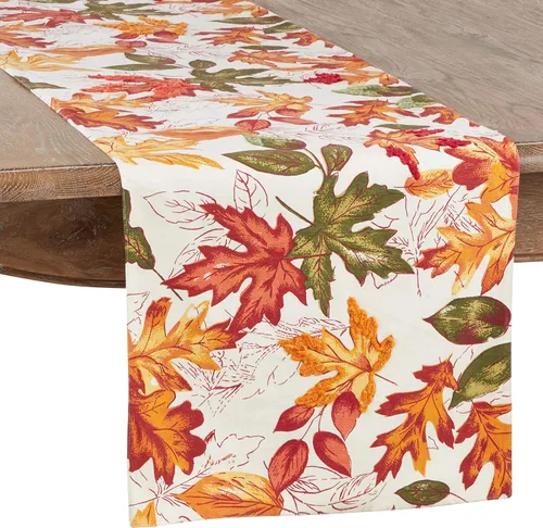 Vista 2 de Camino de mesa de cosecha de otoño con hojas bordadas de algodón, 16 x 54 pulgadas