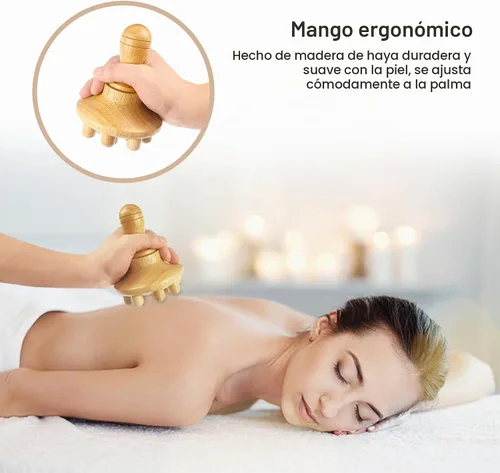 Vista 2 de Herramienta de masaje de terapia de madera, masajeador de drenaje linfático de madera con una sola mano, herramientas de terapia física, herramienta