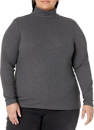 Vista 5 de Tienda Essentials Camiseta de cuello alto de punto acanalado de manga larga para mujer (disponible en tallas grandes), paquete de 2