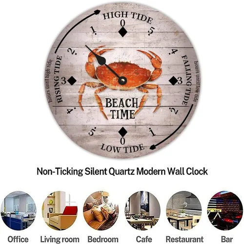 Vista 7 de Reloj de marea vintage de playa, hora de playa, cangrejo oceánico, reloj de madera, reloj de marea de madera, reloj de marea alta y baja, reloj