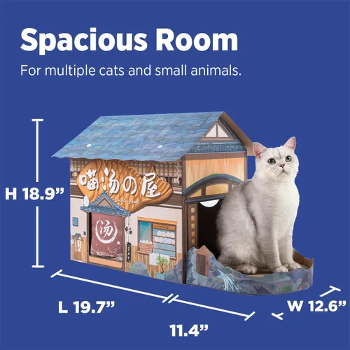Vista 3 de SMILE PAWS Camas para gatos de interior, casa de cartón para gatos con rascadores, hotel Onsen, muebles grandes y resistentes para gatos, tienda