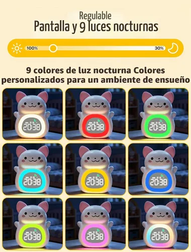 Vista 3 de MASHI Cat Kids - Reloj despertador con tiempo para despertar, entrenador de Gato