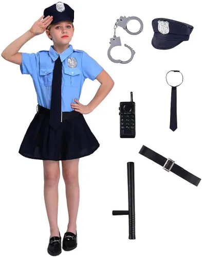 Vista 6 de Liatunou Disfraz de oficial de policía para niñas, conjunto de uniforme de policía de Halloween