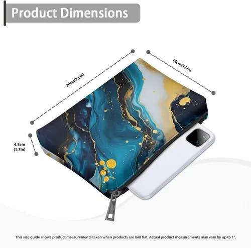 Vista 6 de Flashideas Bolsa de maquillaje portátil de cuero impermeable bolsa de cosméticos embrague maquillaje cepillo bolsa, Estampado De Mármol Azul 1