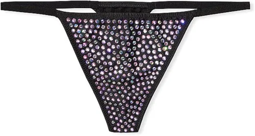 Vista 4 de Victorias Secret Bragas de diamantes de imitación muy sexys brillantes con tanga en V color negro talla M Negro M