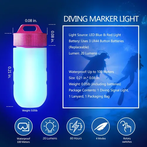 Vista 5 de Luz de buceo, luces de marcador para buceo, linterna de buceo con baterías de botón, mini tanque de buceo linterna impermeable para 328.1 ft