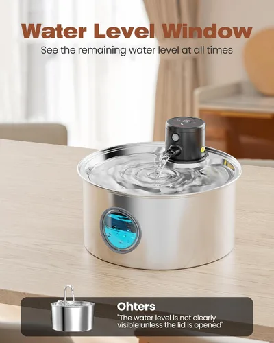 Vista 8 de Fuente de agua para gatos alimentada por baterías: fuente inalámbrica para gatos - Fuente de agua recargable para mascotas de acero inoxidable