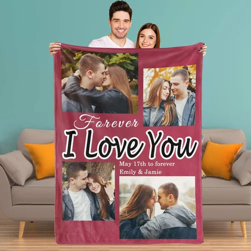 Vista 17 de Youltar Manta personalizada con fotos de texto, mantas personalizadas con imágenes para novia, parejas, marido, esposa, boda, utilizada como regalo