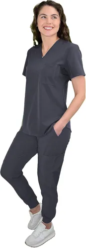 Vista 3 de Green Town Conjunto médico de enfermería GT 4FLEX con cuello en V para mujer