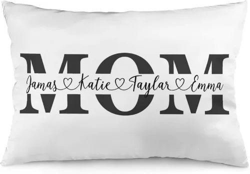 Vista 5 de Fundas de almohada lumbar personalizadas para el Día de la Madre con nombres de los niños, 12 x 20 pulgadas, funda de cojín rectangular decorativa