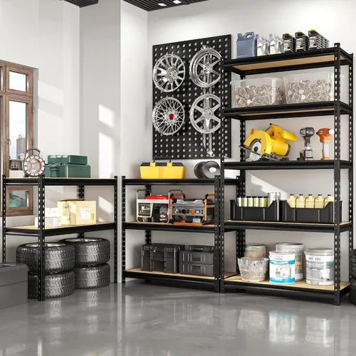 Vista 4 de Estantes de almacenamiento, estantes de garaje, estantes de metal resistentes de 5 niveles para almacenamiento, estante ajustable para cocina