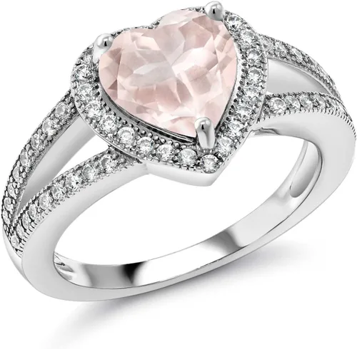 Vista 14 de Gem Stone King Anillo de halo de moissanita blanca y piedra natal de corazón de 0.315 in para mujer, plata de ley 925, joyería para aniversario