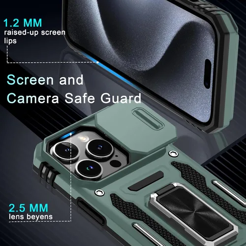 Vista 252 de DEERLAMN Funda para iPhone Xs Max con funda deslizante para cámara + protector de pantalla, soporte giratorio de anillo de grado militar a prueba