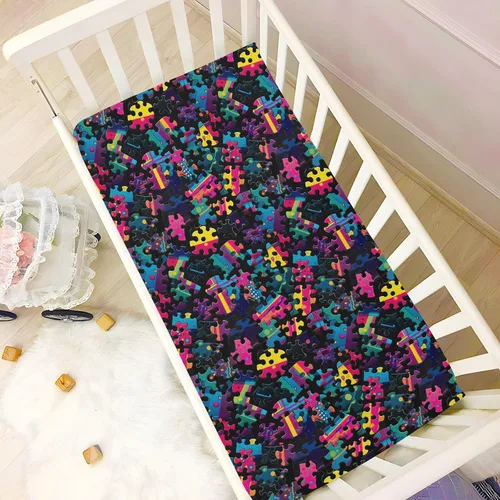 Vista 6 de Fitted Crib Sheets Colorful Puzzle Pattern Mini Crib Sheets for Boy & Girl Toddler Mattress Sheets Playard Sheet 21216567