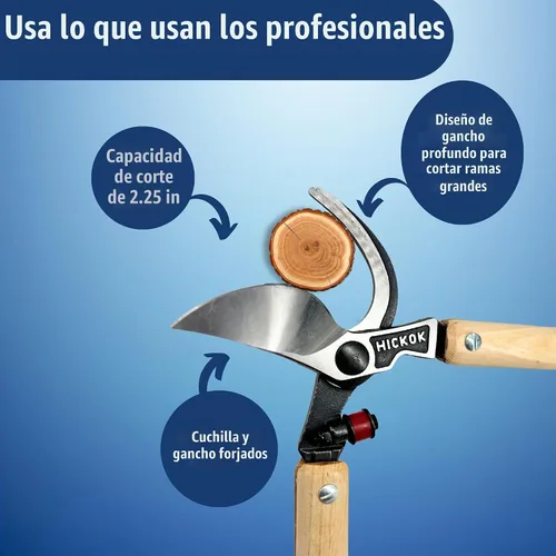 Vista 4 de Hickok Podadora de Árboles de Servicio Pesado – Cortador de Ramas de Árboles de 30" de Largo Alcance con Mangos de Madera de Hickory Herramienta