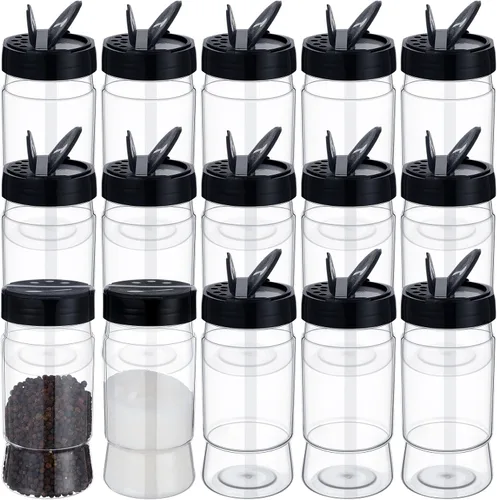 Vista 7 de Mimorou - Paquete de 30 tarros de plástico para especias de 6.1 onzas con tapas de coctelera, recipientes transparentes para condimentos, botellas