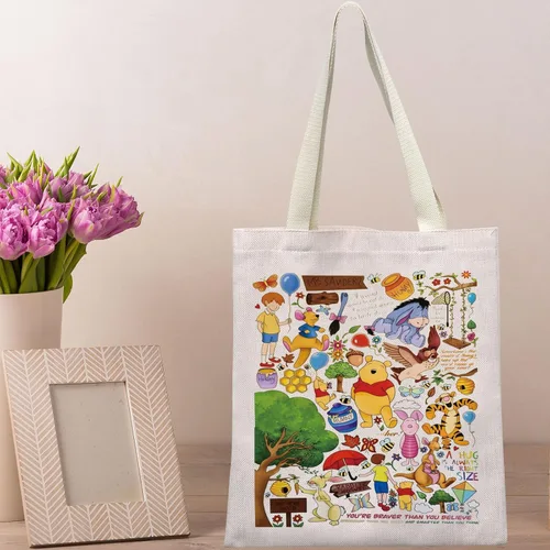 Vista 6 de Bolsa de lona Pooh Bear Piglet & Eeyore & Tiger Fans Gifts Pooh Bear Bolsa de hombro para fanáticos de las películas
