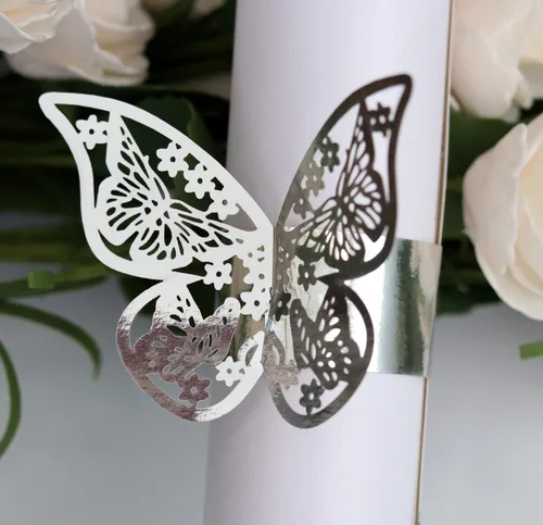 Vista 4 de 50 servilleteros de mariposa cortados con láser para cenas, mesas, diarios, bodas, aniversarios, fiestas, decoración de baby shower, suministros
