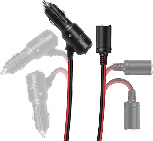 Vista 6 de Herfair Divisor de encendedor de cigarrillos para automóvil, adaptador de encendedor de cigarrillos de 2 enchufes, cable de extensión, puerto
