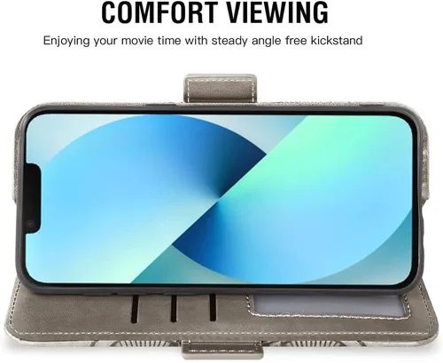 Vista 4 de Funda compatible con iPhone 13 Mini de 5.4 pulgadas y protector de pantalla de vidrio templado, funda con tapa para tarjetero, fundas para teléfono