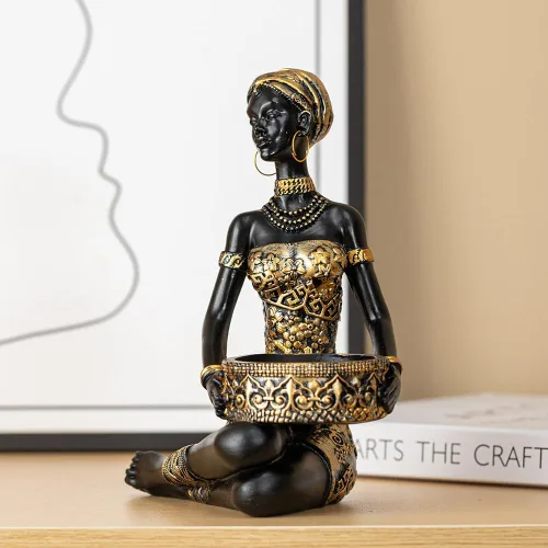 Vista 4 de Rayberro African Women Sculpture,7.48" Black Women Figurine Home Decor Tribal Lady African American Women Statue,Storage Decoration,Collectible