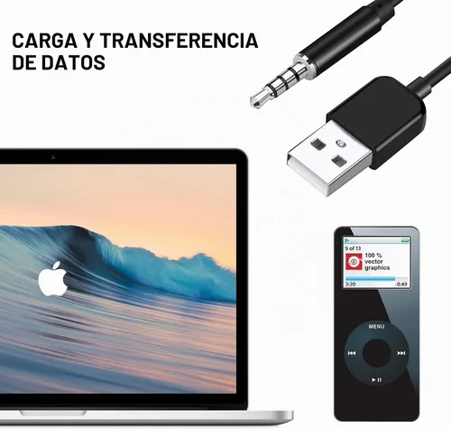 Vista 2 de Adaptador de audio USB a conector de 0.138 in, conector de audio AUX macho a USB 2.0 macho cable adaptador de cable de carga para iPod Shuffle MP3