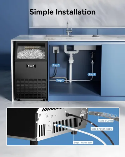 Vista 5 de Máquina de hielo comercial, produce 100 libras por día, 45 cubos en 15 minutos, máquina de hielo debajo del mostrador con almacenamiento de 33