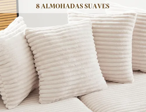Vista 6 de ohllob Sofá Seccional Modular de 110", Sofá en Forma de L con Chaise Lounge, Sofá Nube de Pana Esponjosa con Asiento Profundo para Sala de Estar