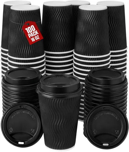 Vista 7 de Paquete de 100 tazas de café aisladas de 16 onzas con tapas, tazas de café Gris
