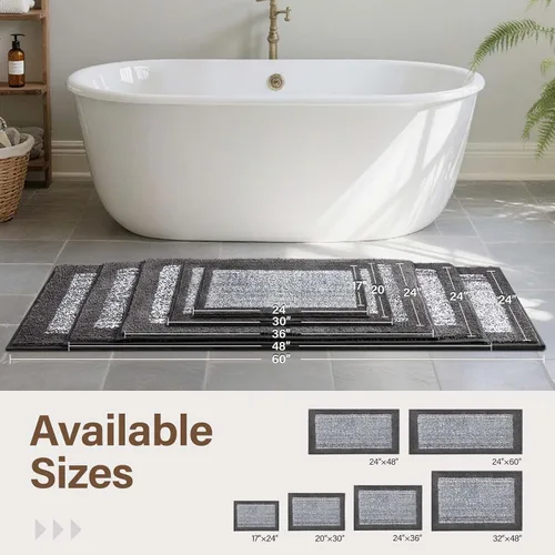 Vista 7 de Alfombras de baño de 17 x 24 pulgadas, antideslizantes, lavables, color gris, para bañera, tapete de baño para baño, tapete suave y absorbente
