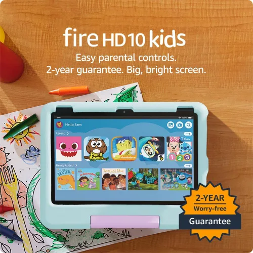 Vista 10 de Tablet Amazon Fire HD 10 Kids para niños de 3 a 7 años Controles parentales, 2 años de garantía sin preocupaciones, contenido adecuado para la Azul