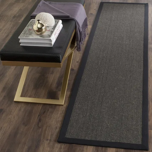 Vista 120 de Alfombra de sisal Safavieh, de color maíz y negro, tejida a mano, de la colección de fibras naturales; 5 x 8 pulgadas, NF441A, Tela, Gris / Gris