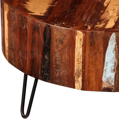 Vista 4 de vidaXL Mesa auxiliar, mesa auxiliar redonda con patas de hierro, mesa de sofá decorativa para sala de estar, dormitorio, industrial, madera maciza