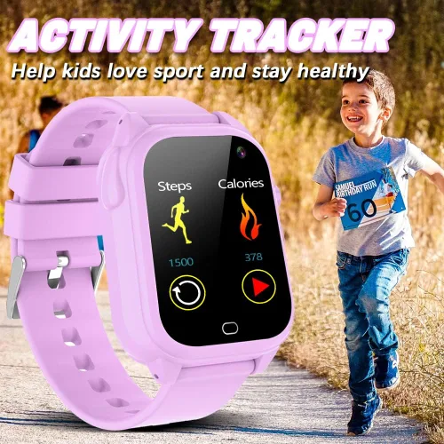 Vista 3 de OVV Reloj inteligente para niños y niñas de 3 a 12 años con resistente al agua 26 juegos, pantalla táctil de 1.44'', cámara HD, reproductor de MP3
