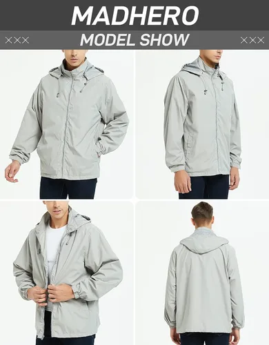 Vista 5 de Chaqueta impermeable rompevientos ligera para hombre con capucha extraíble