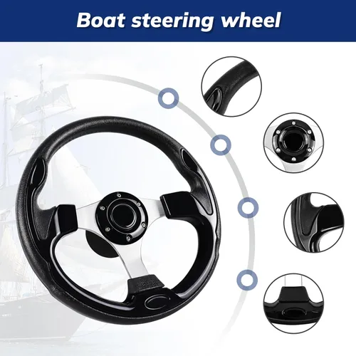 Vista 4 de Adaptador de volante marino de eje de 12.5 pulgadas, 3/4 pulgadas, volante de fibra de carbono antideslizante para barcos, yates, botes pontón, Negro