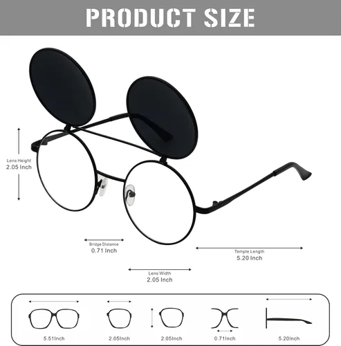 Vista 3 de J&L Glasses Gafas de sol redondas retro abatibles Seampunk