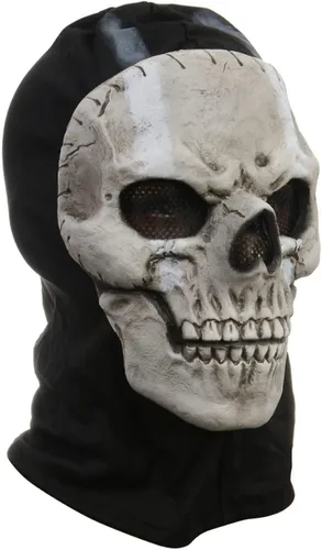 Vista 3 de RRANYF Máscara espeluznante de calavera fantasma de Halloween para hombres adultos casco de látex realista juego de esqueleto aterrador