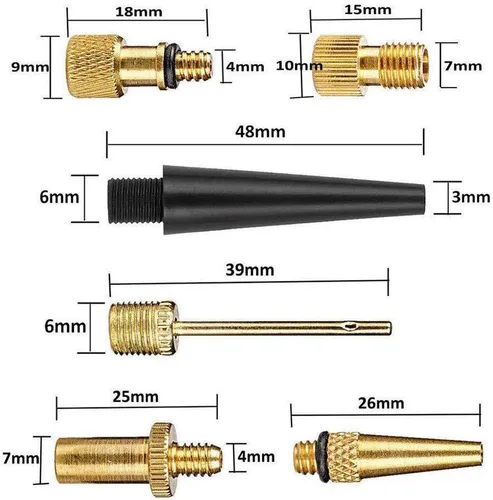 Vista 2 de 16 adaptadores de válvula Presta y Schrader de latón premium, adaptadores de válvula de neumático de bicicleta, aguja de bomba de bola, kit