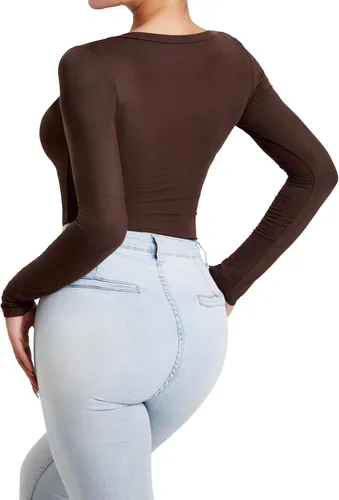 Vista 5 de RoomTour Body de manga larga con cuello cuadrado para mujer