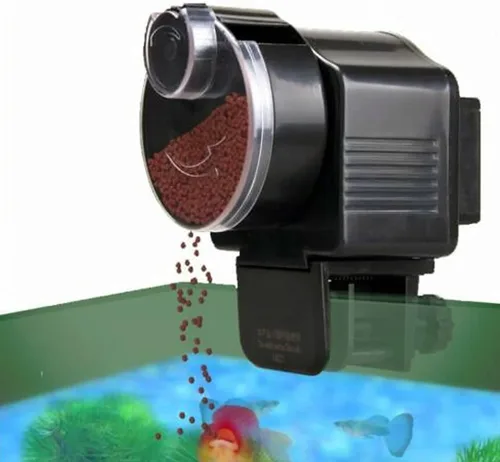 Vista 2 de Plplaaoo Comedero automático de peces para acuario Alimentador automático de peces a pilas con control de porciones ajustable Temporizador