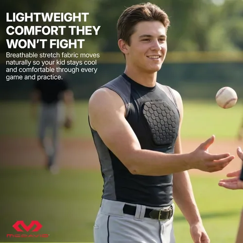 Vista 3 de McDavid HEX Chest Protector Shirt Heart Guard Sternum Compression Padded Shirt for Football, Lacrosse, Softball Rugby - Youth Negro
