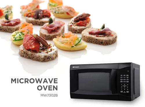 Vista 4 de Emerson Horno microondas negro de 0.7 pies cúbicos (MW7302B) y tostadora de ranura extra ancha BLACK+DECKER de 2 rebanadas