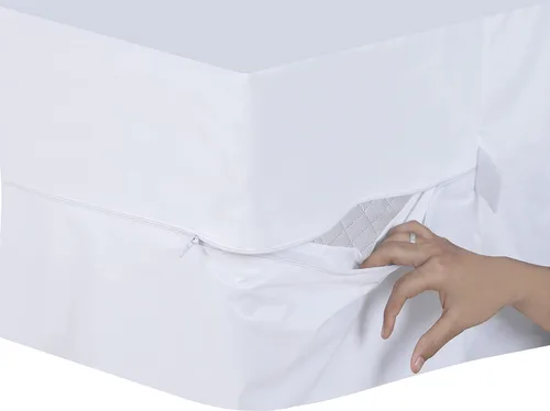 Vista 5 de Feather & Stitch - Protector de colchón de alta calidad, funda de colchón con cremallera, 100% impermeable, de punto de poliéster, absorbente, funda