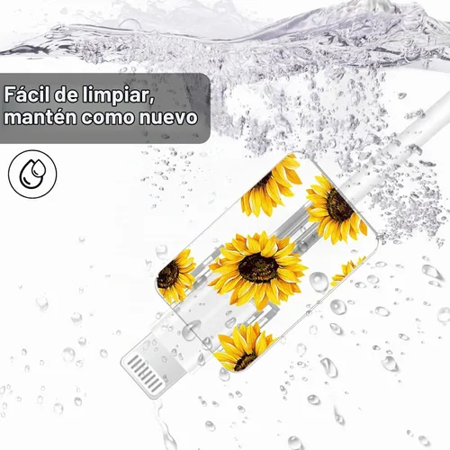 Vista 3 de Bonito protector de cable floral para cargador de iPhone, patrón de lavanda, camelia, girasol, ramo de flores, encaje, cerezo en flor, set de 6 6